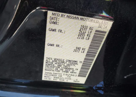 2015 Nissan Altima 2.5 Sv z USA, uszkodzony, nr VIN 1N4AL3AP7FC192961